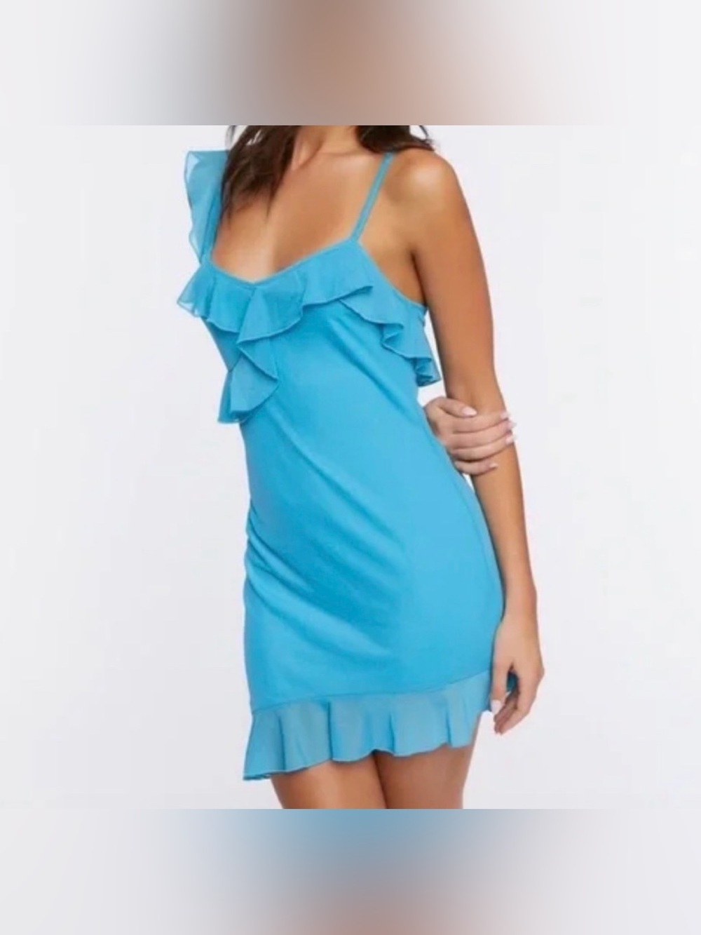 Forever 21 Blue Ruffle Slip Mini Dress